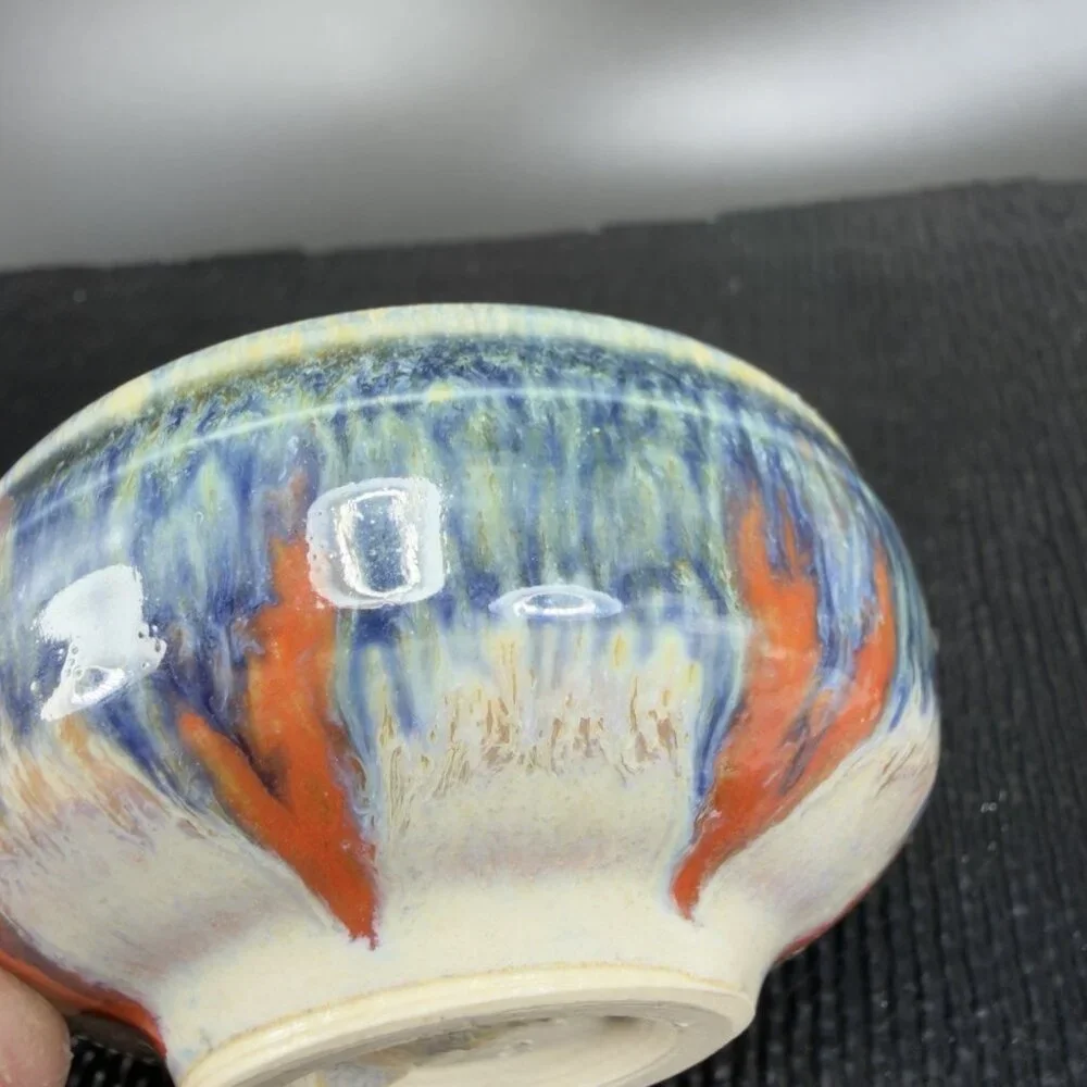 Hand Made Stoneware Pottery 3”across drip hand