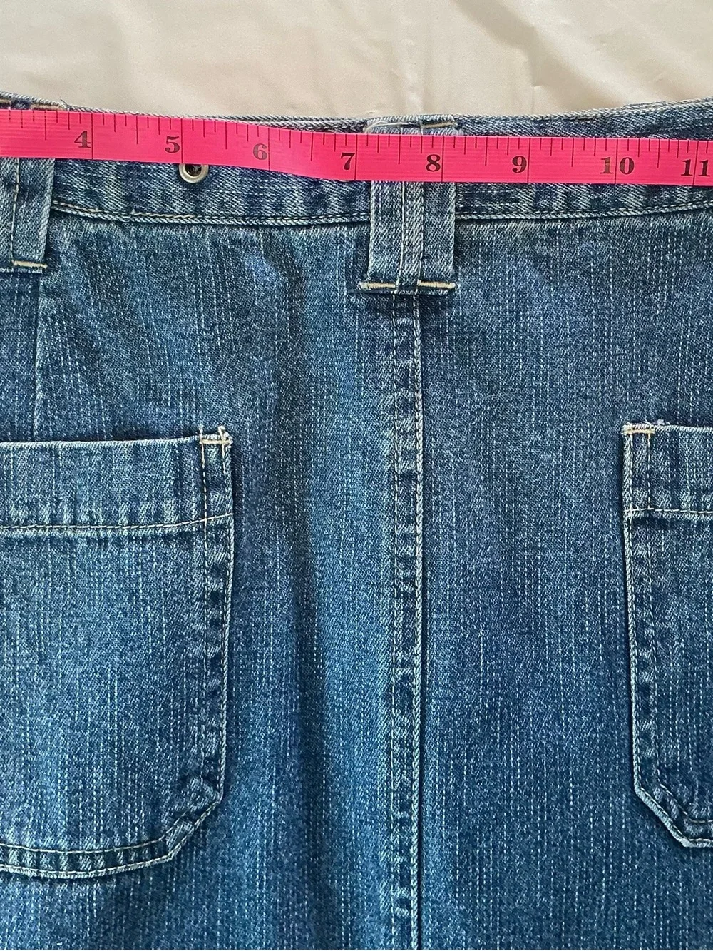Original TY Wear Denim Maxi Skirt 12P Blue Utility Pockets Side Slit Y2K Cotton