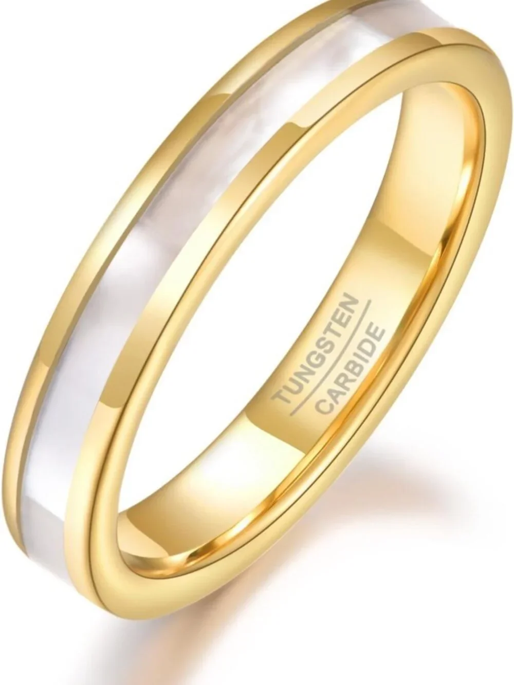 Rose Gold Tungsten Carbide Ring with Mother of Pearl Inlay, Comfort Fit, Size