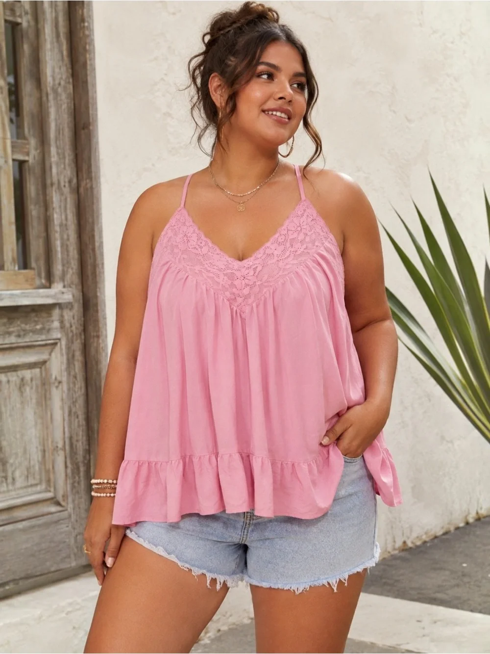 Wild Fable XXL Pink Lace Racerback Swing Cami Tank Top Boho Peplum Rayon