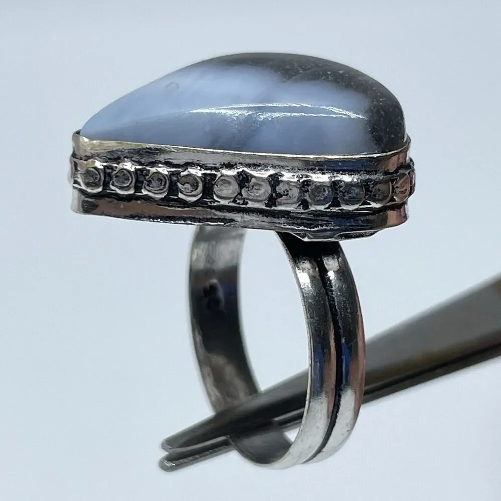 Stunning Boho Trillion Cut Owhyee Blue Opal Silver Plated Gemstone Ring 7.5
