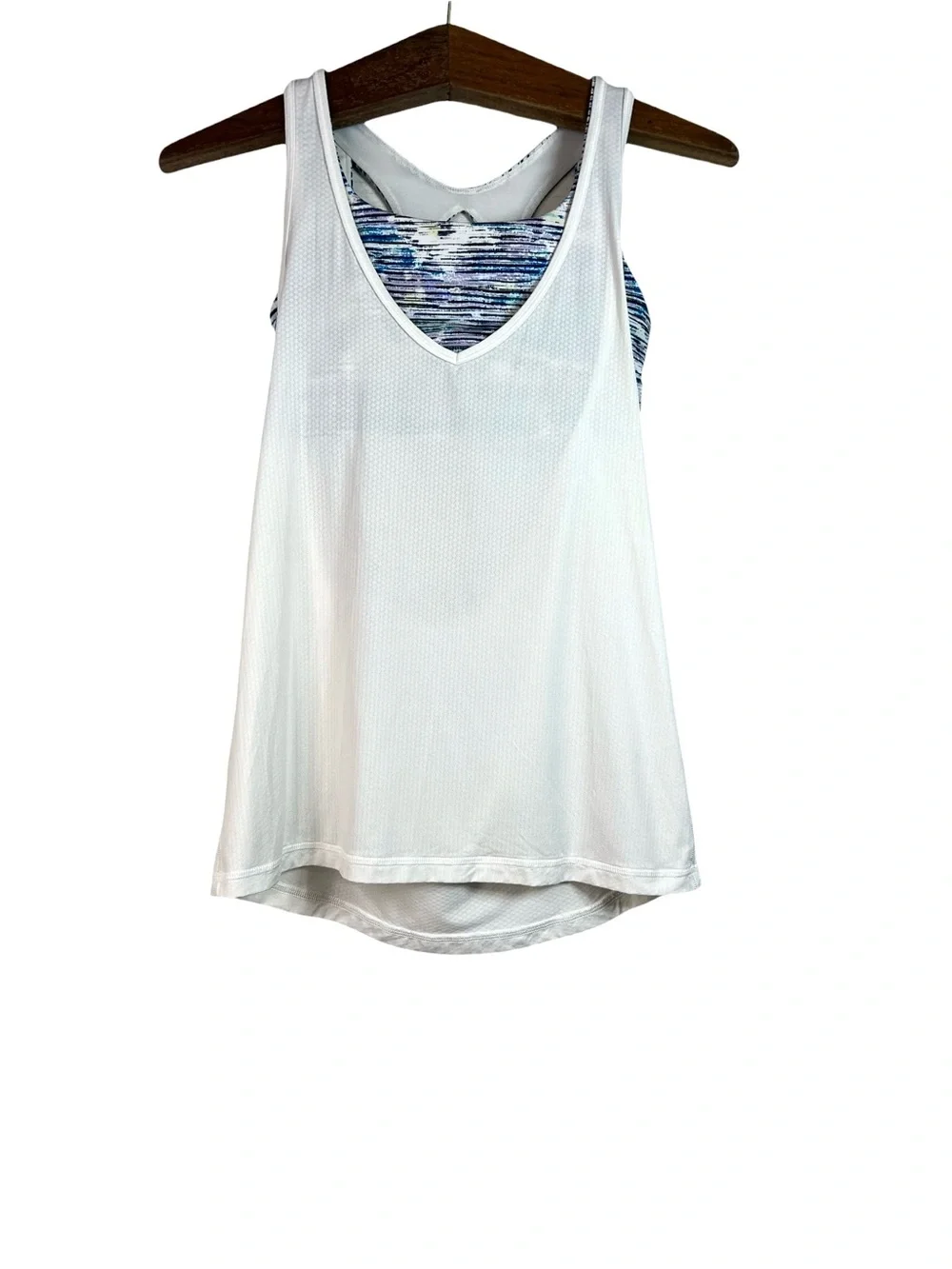 Lululemon White Blue Built In Bra Mesh Tank Top Size 4 Athletic Gym Running