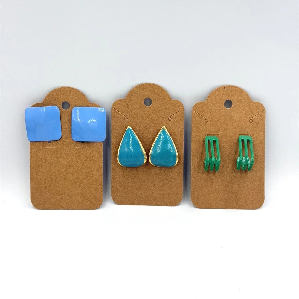 Vintage 80s Geometric Jewelry Lot 3 Pair Enamel Earring Set Studs Metal Retro