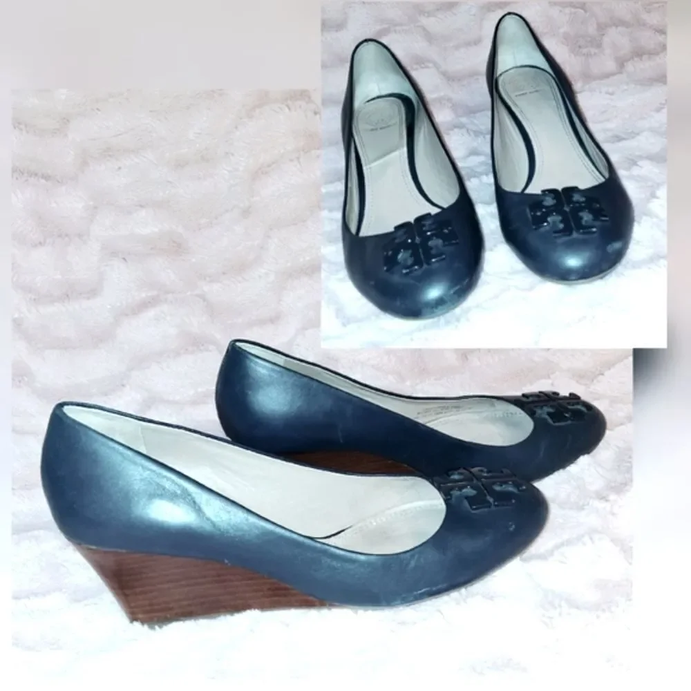Tory Burch Navy Blue Wedge Shoes Size 9.5