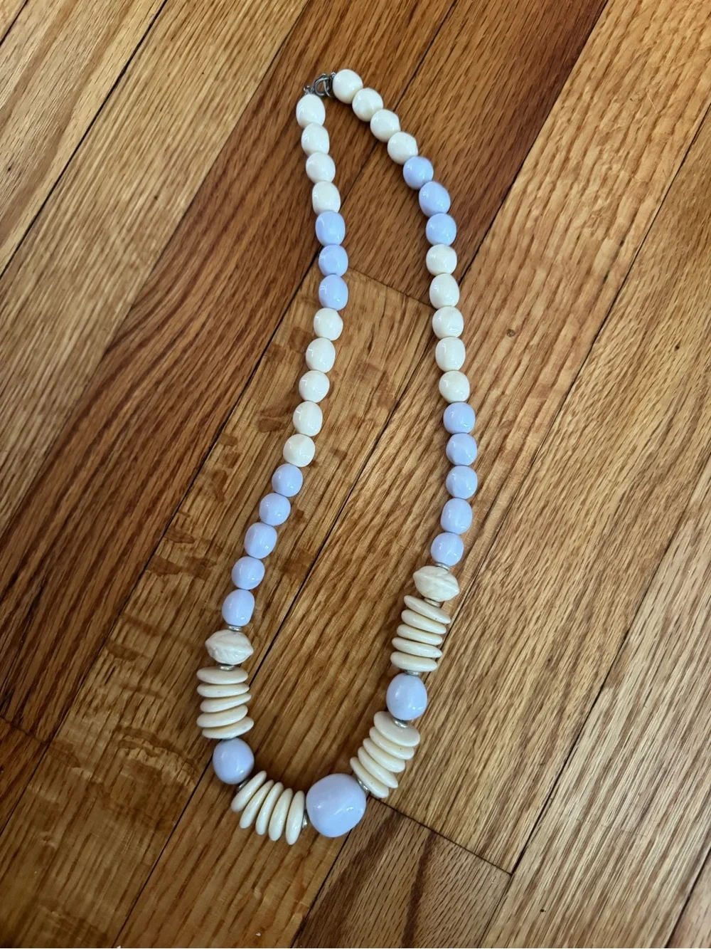 Vintage Pastel Beaded Statement Necklaces in Cream and Light Lavender