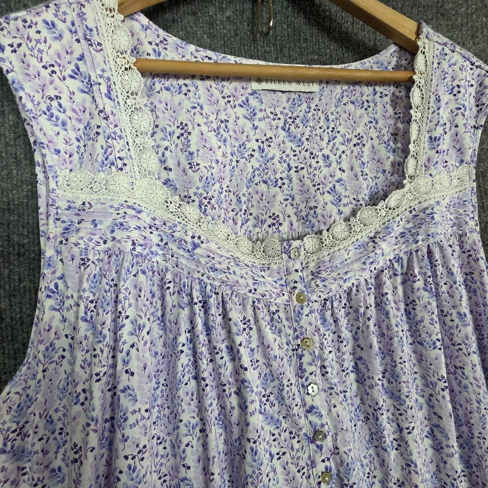 Eileen West 2 Pc Nightgown Set XXL Bed Jacket Robe Floral Purple Cottage Prairie