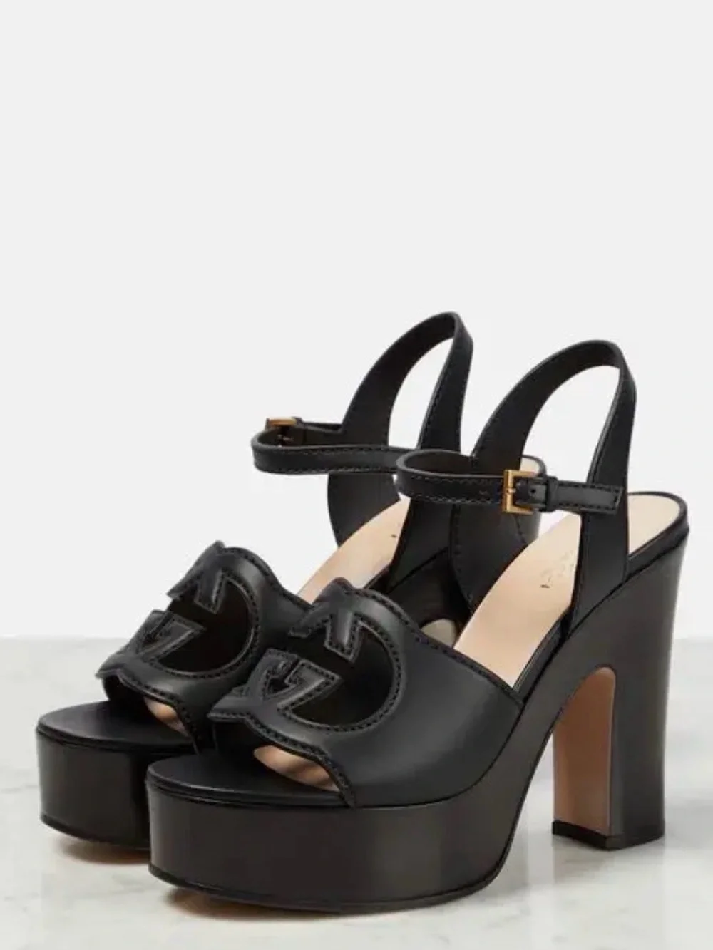Gucci Black Women's Platform Sandals with Ankle Strap
