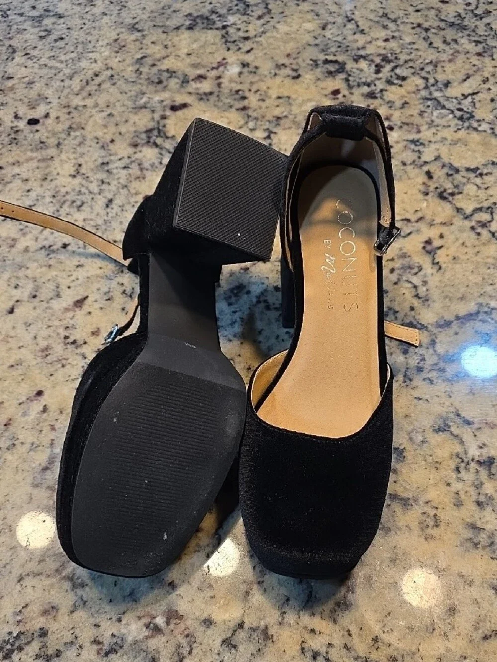 Coconuts by Matisse Black Velvet Platform Ankle-Strap Heels