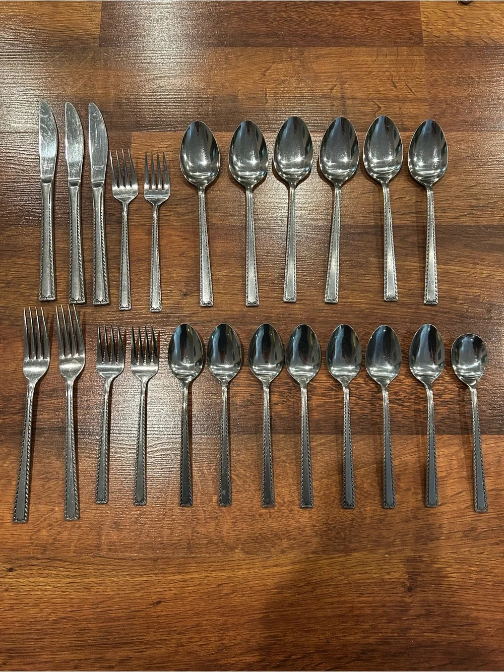 National Stainless Bell Wood Pattern Scroll Edge 23 Piece Flatware