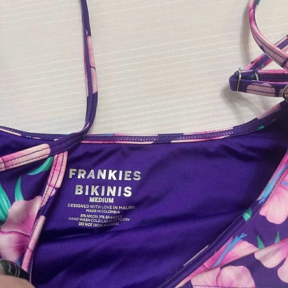 Frankie’s Bikini’s Jean Shine Floral Bikini Top Size Medium New
