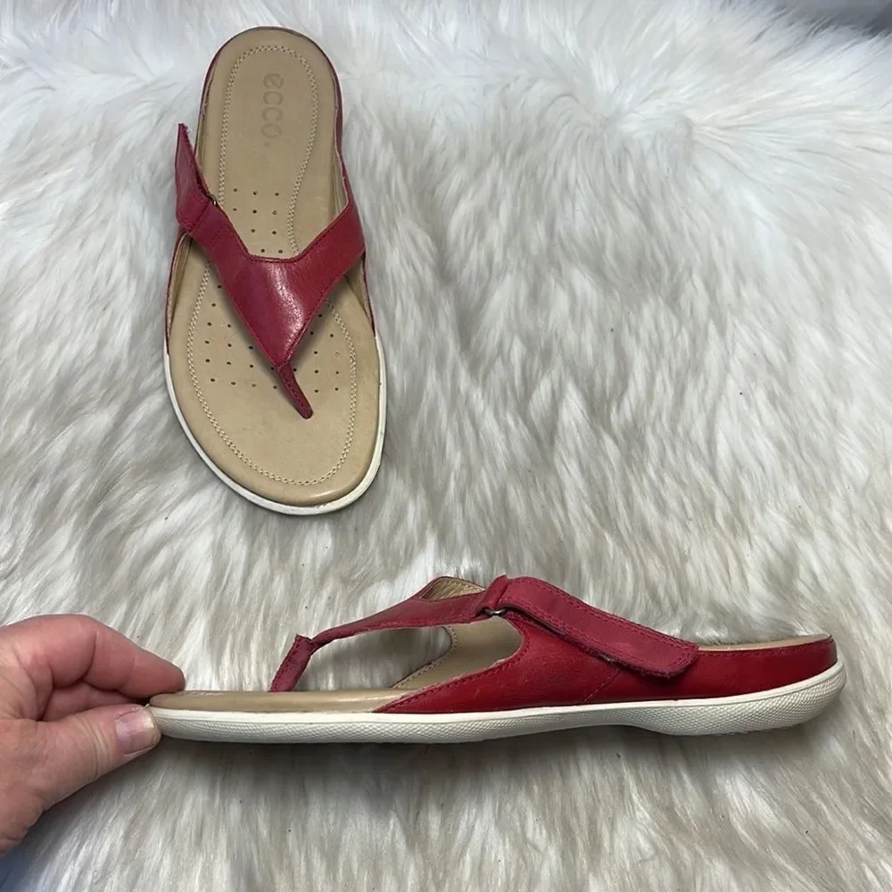Ecco Red Leather‎ Adjustable Thong Sandals Sz 40/US 9