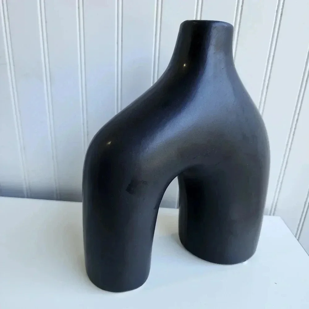 Matte Black Ceramic Table Vase Décor Minimalist Modern Abstract  10.5