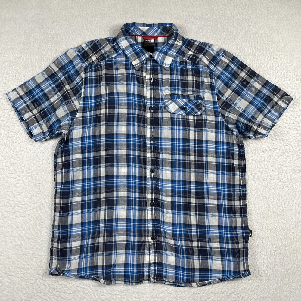 The North Face Shirt Mens Large Blue Plaid Outdoors‎ Camp Hike Travel Workwear