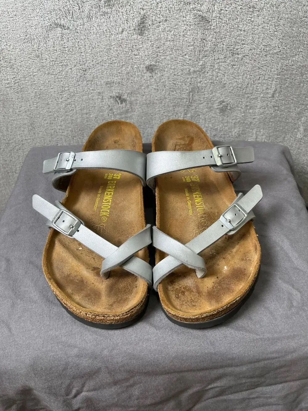 Birkenstock Mayari Sandals Womens EU 37 US 6 Silver Birko-Flor Comfort Slides