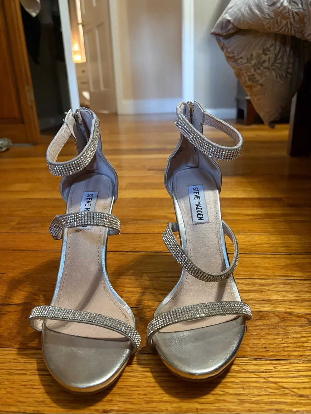 Steve Madden Silver Crystal-Strap High Heel Sandals