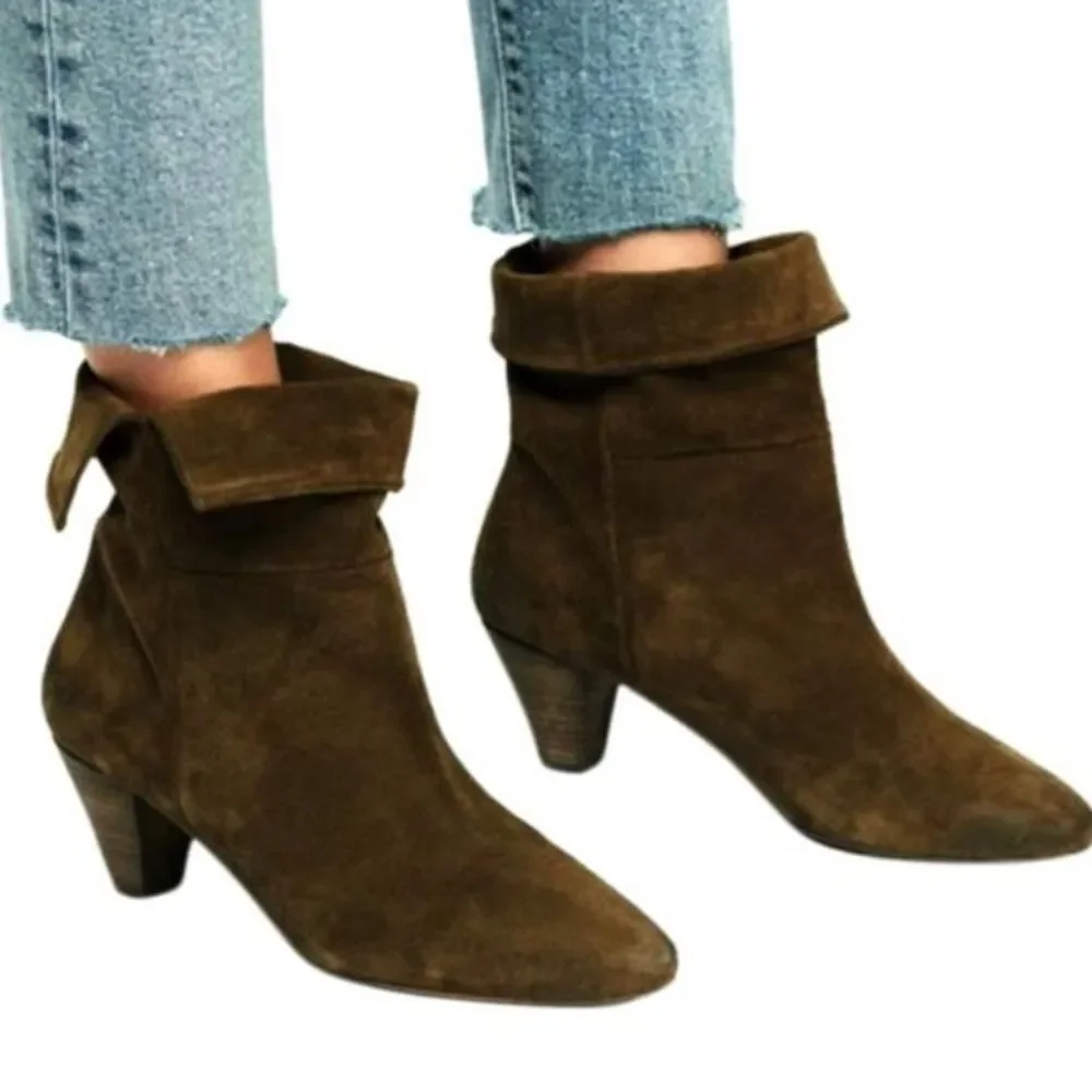 Free People Adella Boot‎ Suede Sage Green Bootie sz 38