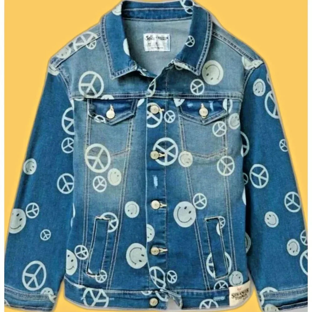 JUSTICE Girls S STRANGER THINGS Denim Jacket SIZE 7-8 NEW