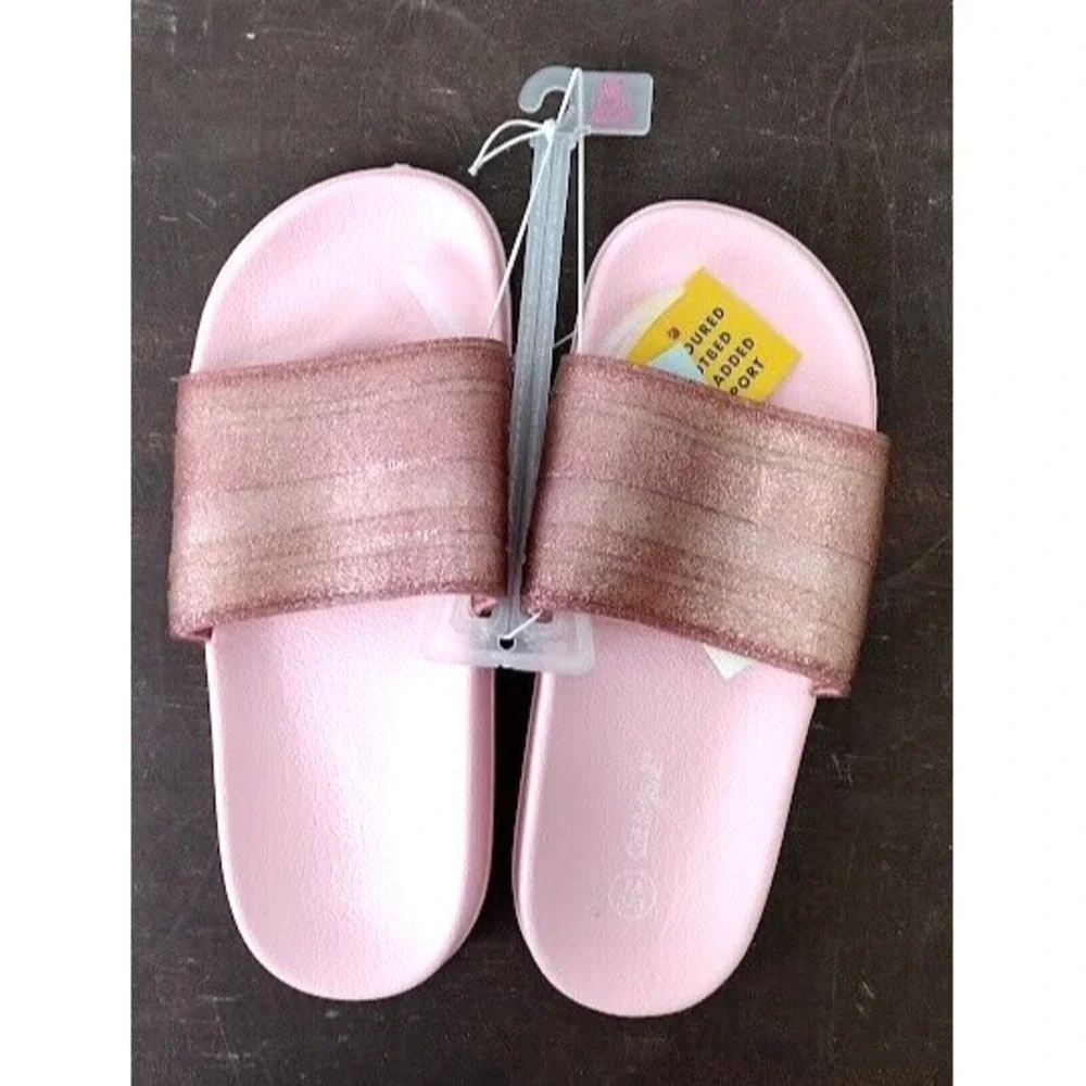 Cat Jack Kids Girls Pink Glitter Slides Sandals‎ Size M 2/3