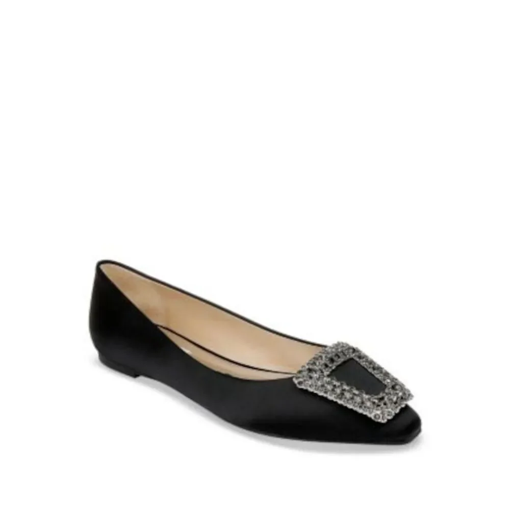 BADGLEY MISCHKA Womens Black Hardware Emerie Pointed Toe Slip On Flats Shoes 9