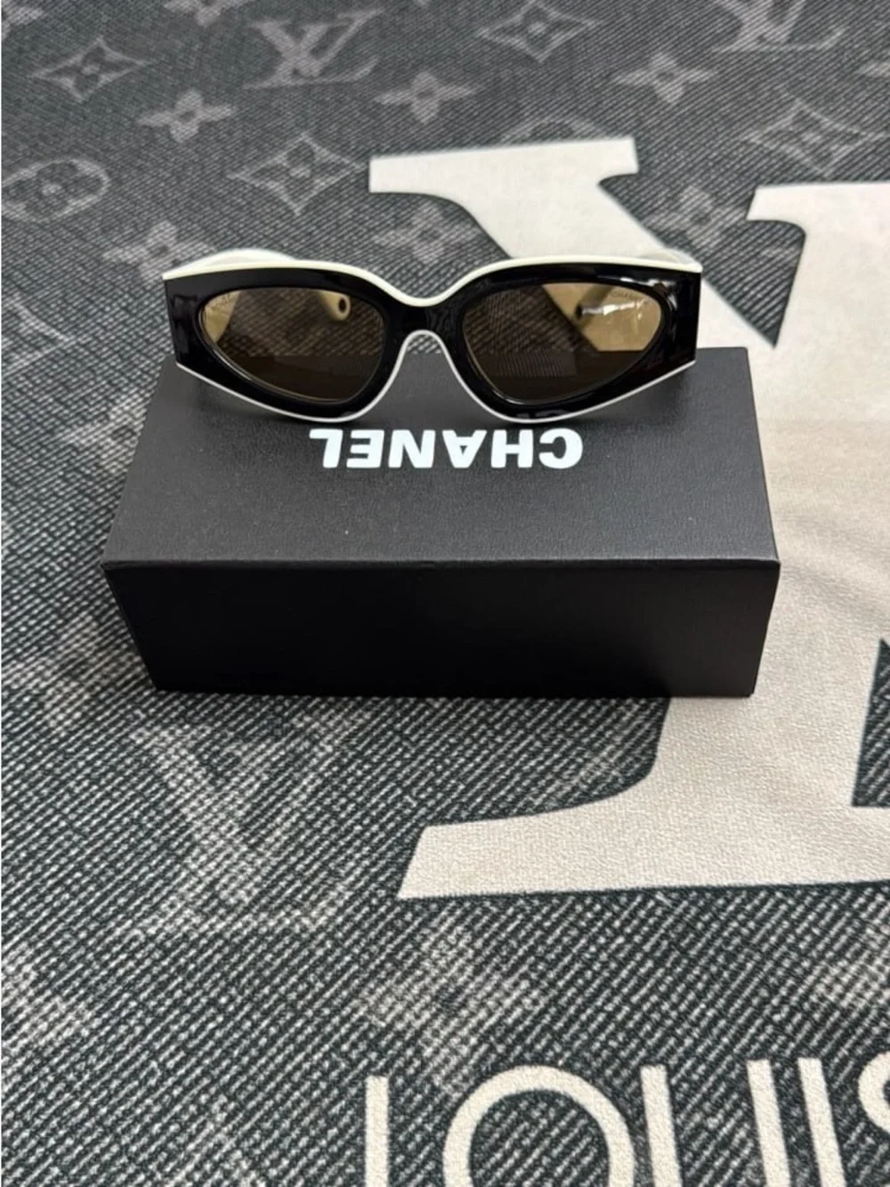 Chanel Black Cat-Eye Sunglasses with Brown Lenses