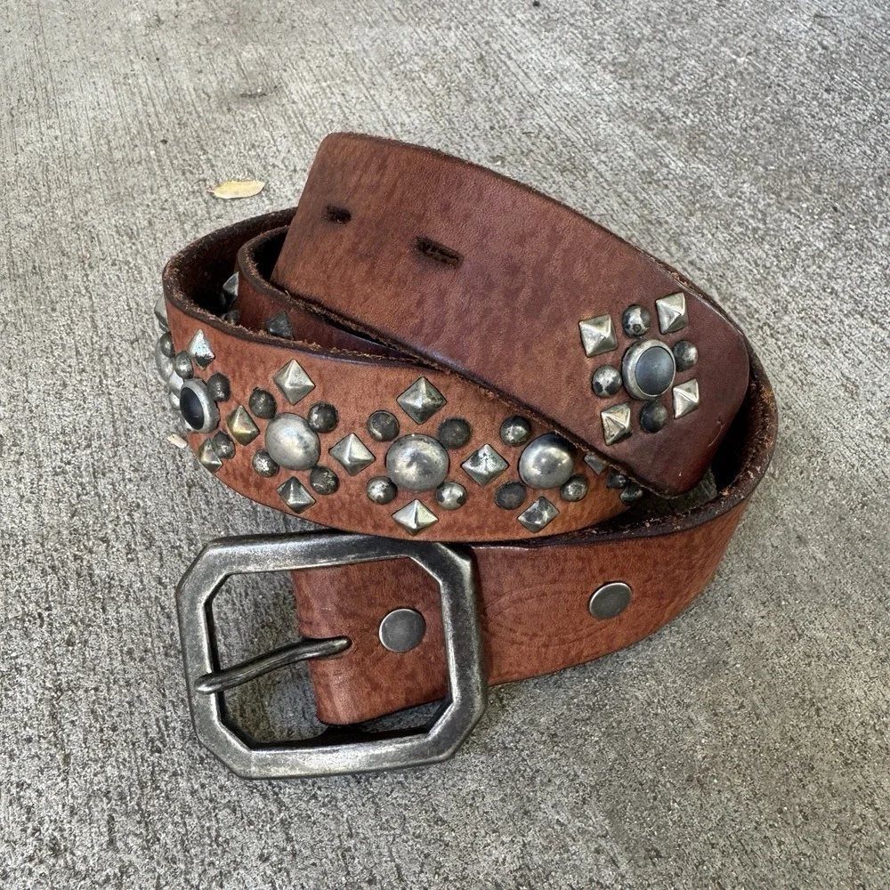 HTC Leather Belt Studded Brown Size 42 Rockabilly 40s 50s Vintage Style