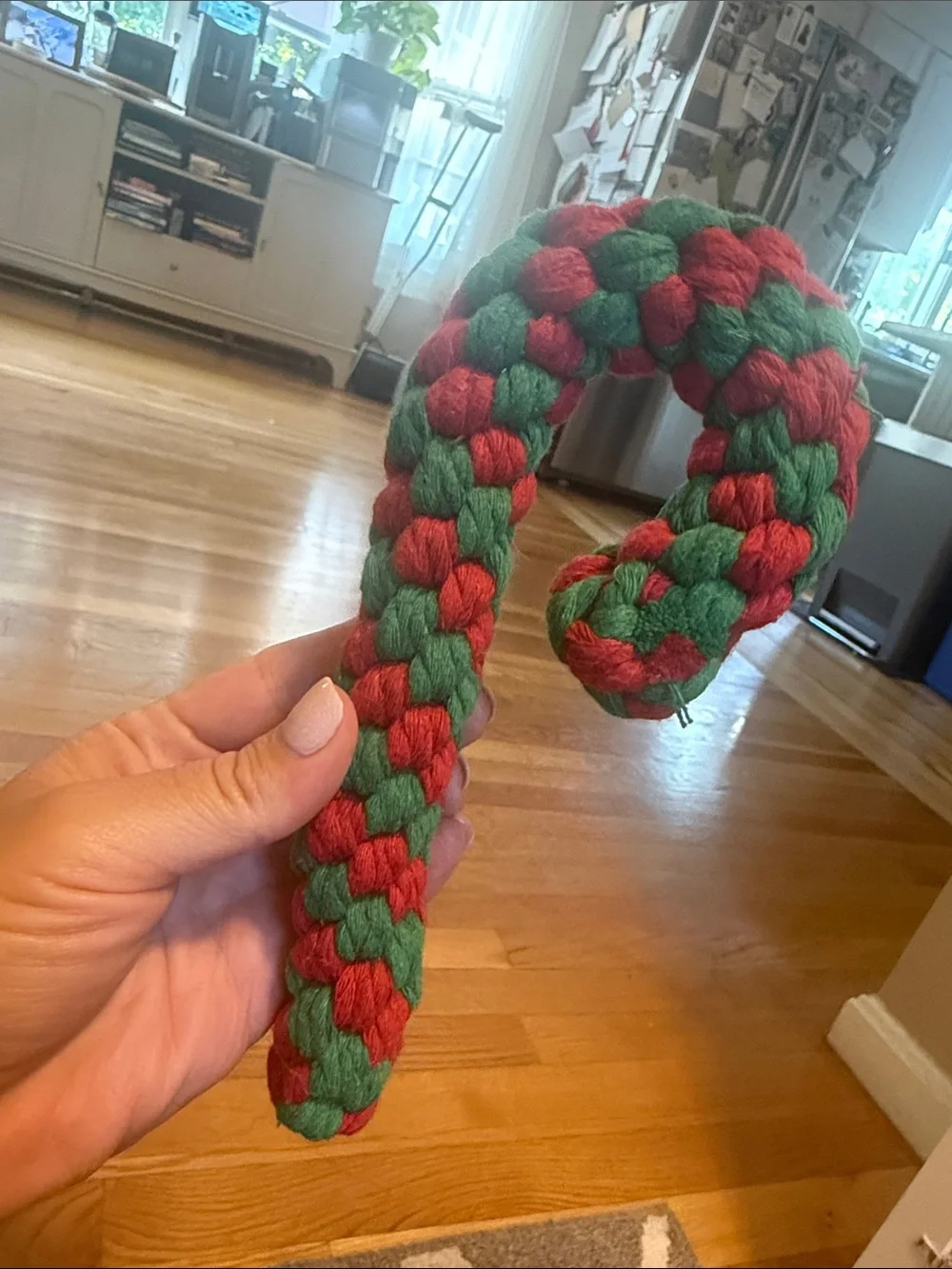 Handmade Braided Candy Cane Dog Toy - Red & Green
