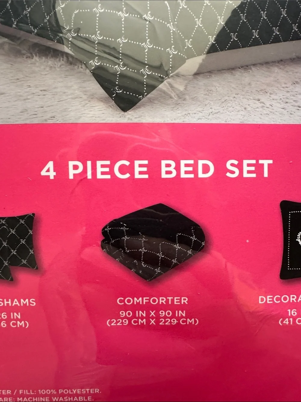 Juicy Couture Black and White Fuzzy Comforter Set
