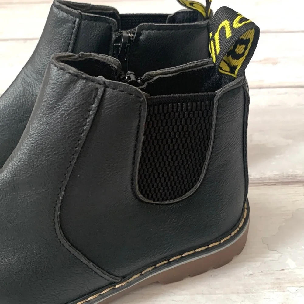 Girls Size 1 Black Vegan Leather Chelsea Boots Side Zip Kids Shoes NEW