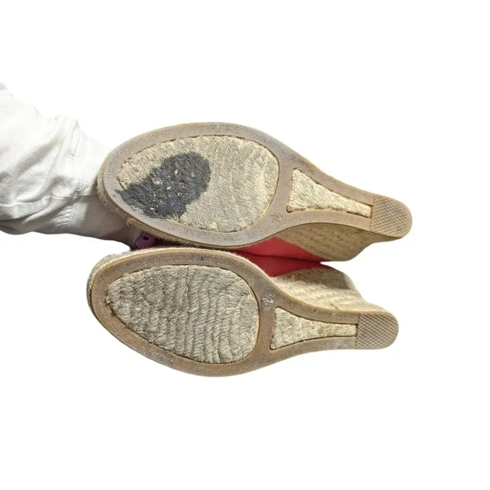 J Crew Seville Espadrille Wedges Canvas Salmon Pink Womens 7.5 Heels Summer Twee