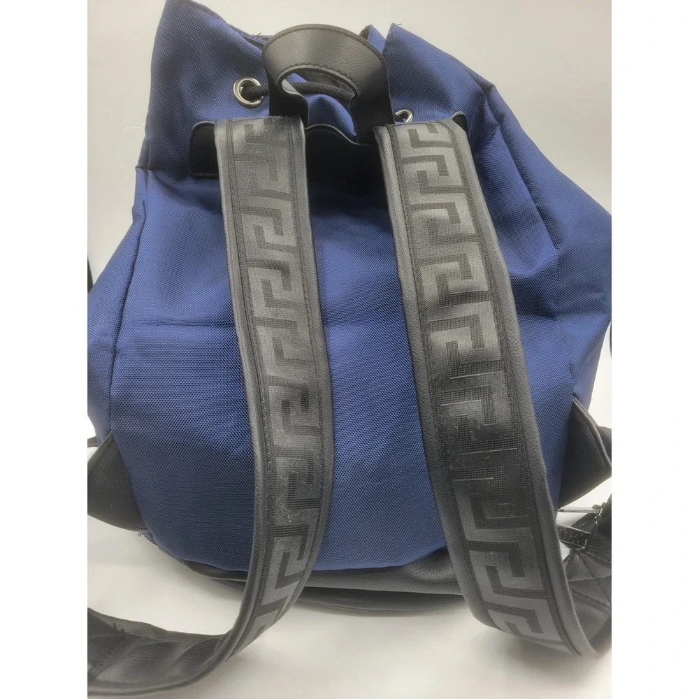 Versace Parfums Navy Blue Nylon Medusa Drawstring Backpack Greca Straps Bag