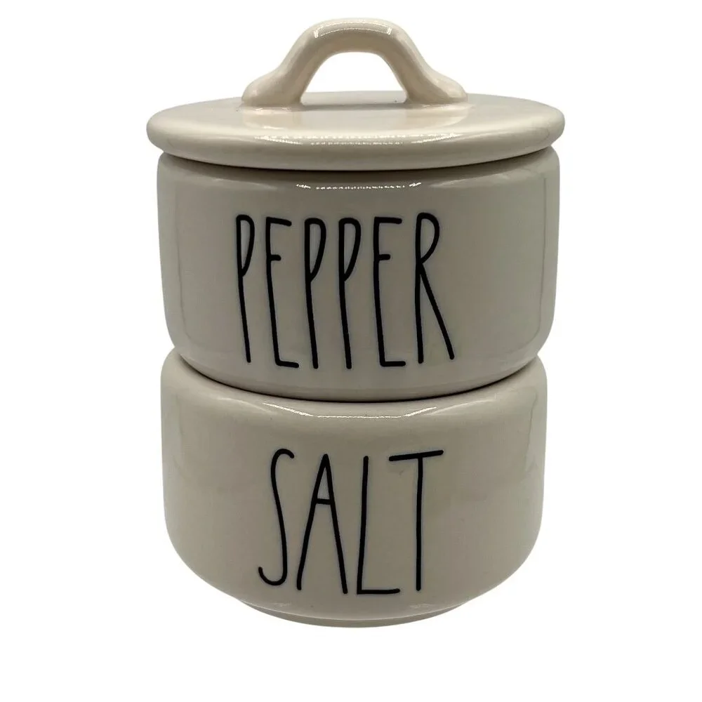 Rae Dunn by Magenta NEW Salt & Pepper Stacking Cellar Set Artisan Collection