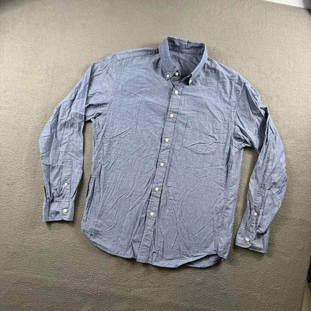 J. Crew Shirt Mens M Blue Lightweight Chambray Cotton Long Sleeve Pocket Preppy