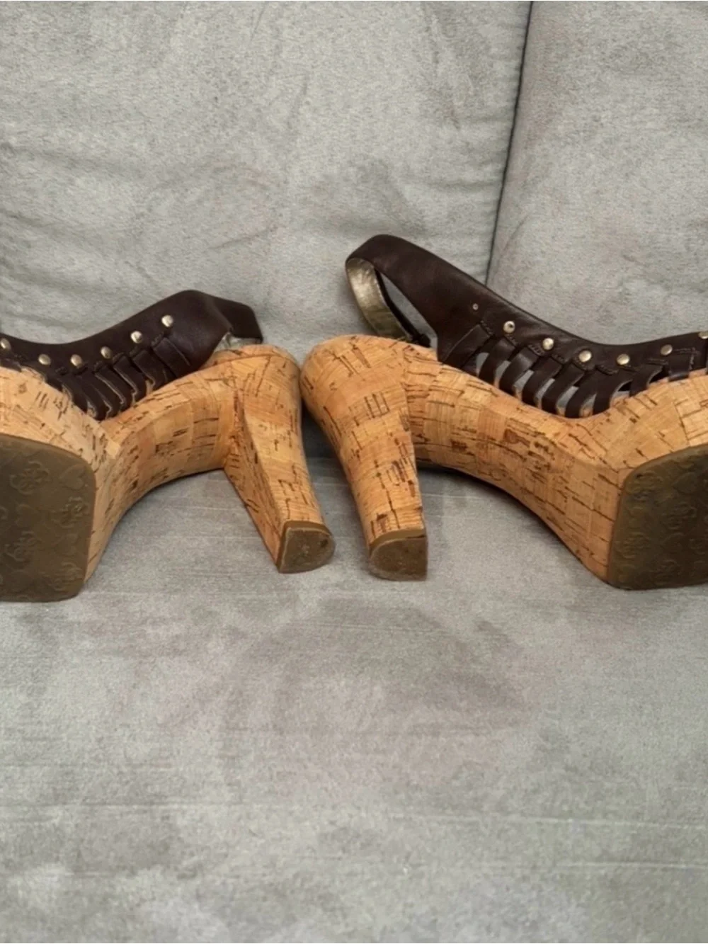 Guess Brown Woven Cork Platform Sandals 6.5