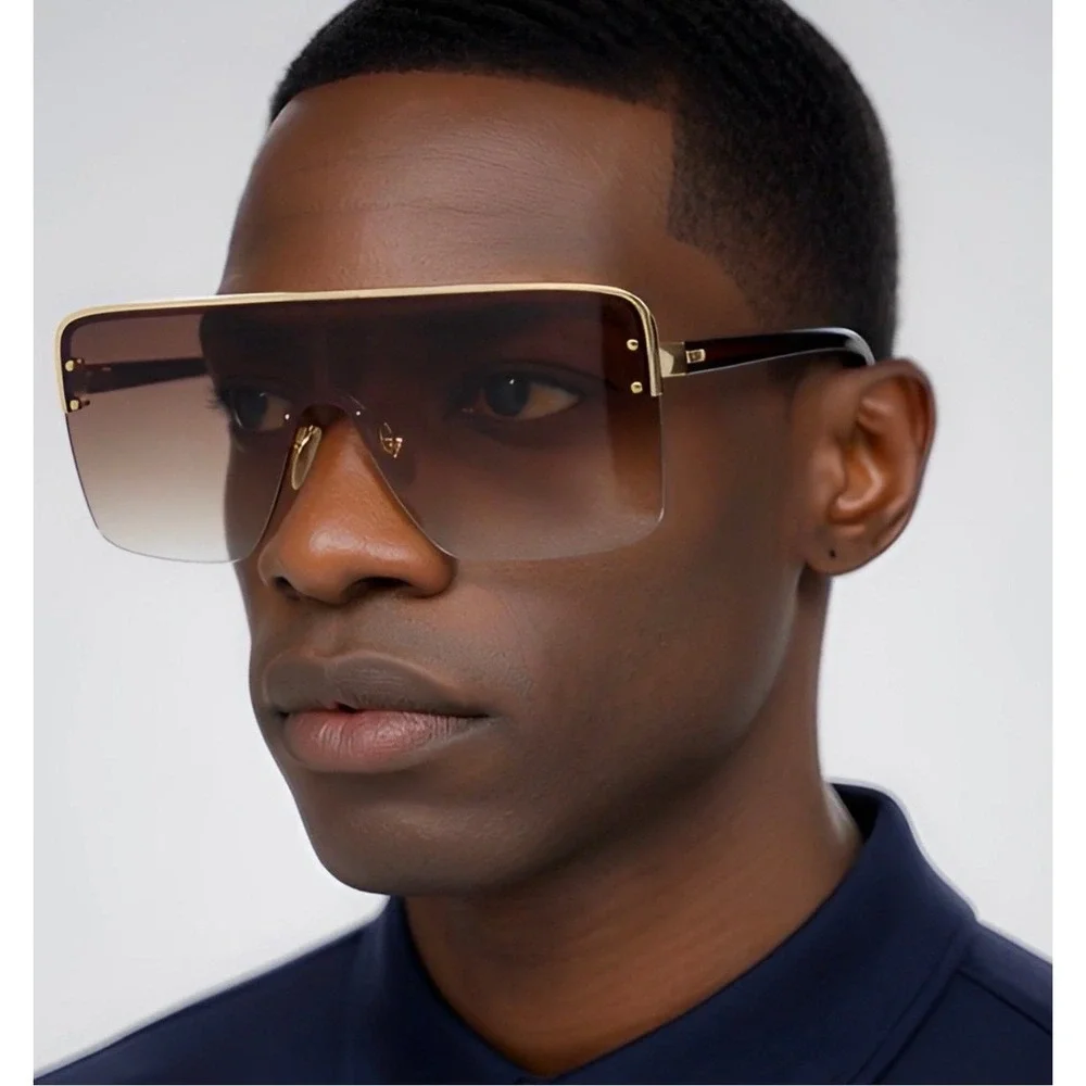Rimless Sunglasses Men Hip Hop‎ One Piece Big Sun Glasses Shades Eyewear UV400