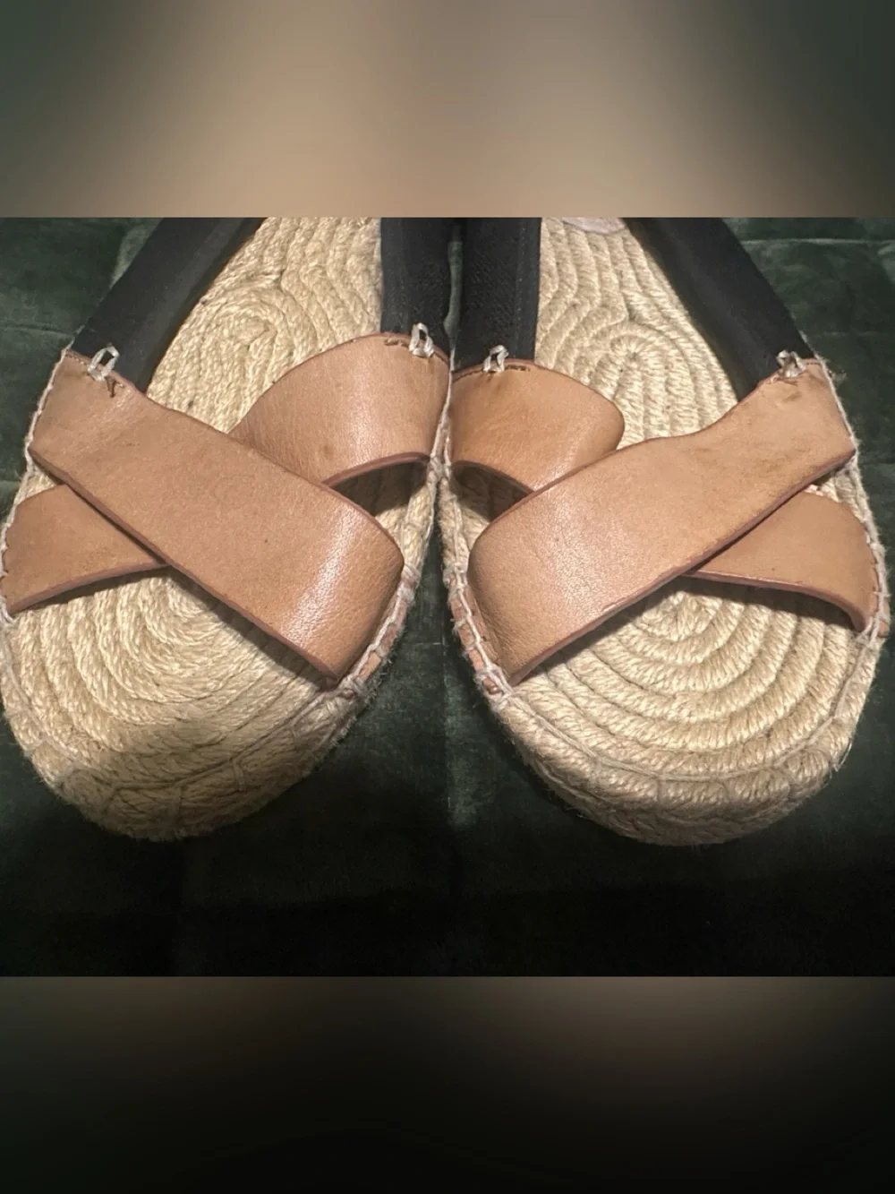 Tommy Bahama Black Canvas & Tan Leather Crossover Espadrille Flats