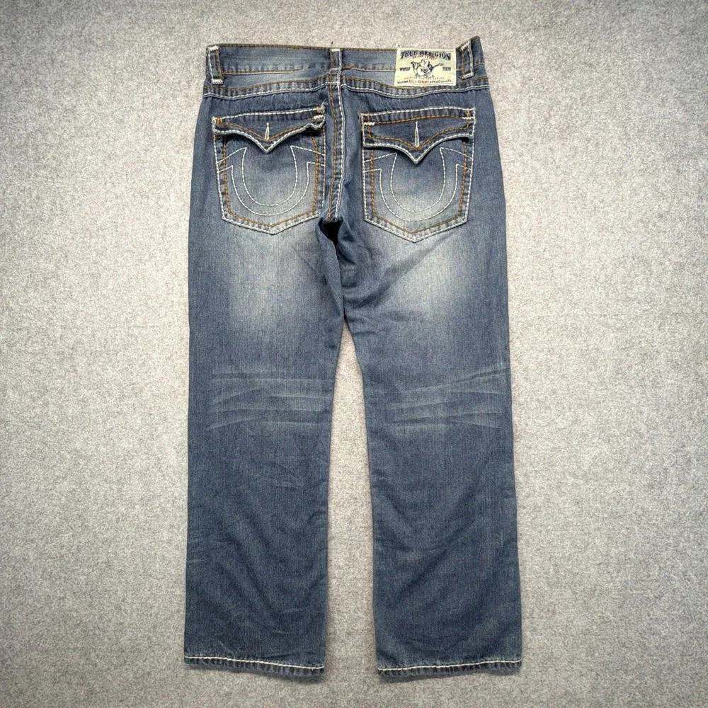 True Religion Billy Super T Mens Bootcut Jeans Blue White Stitch Size 40 USA