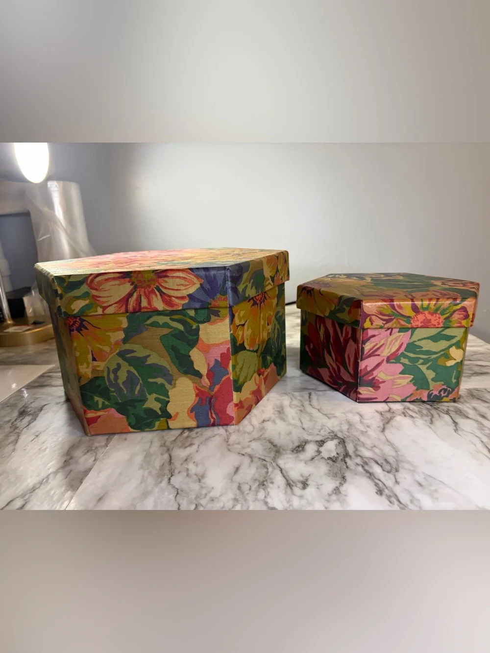 Bundle of retro Vintage Floral Decorative Storage Boxes - Multicolor