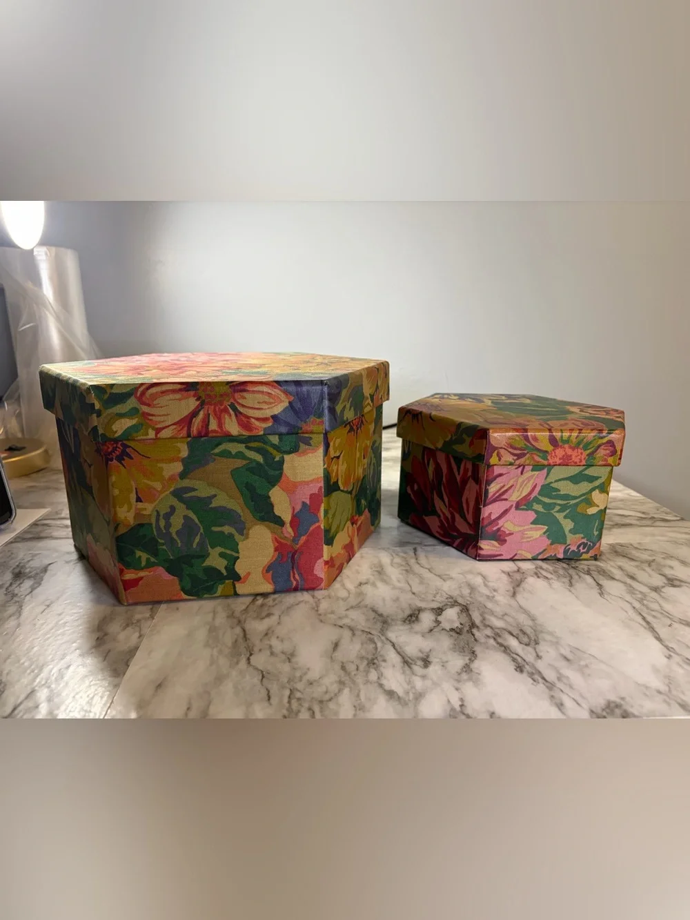 Bundle of retro Vintage Floral Decorative Storage Boxes - Multicolor