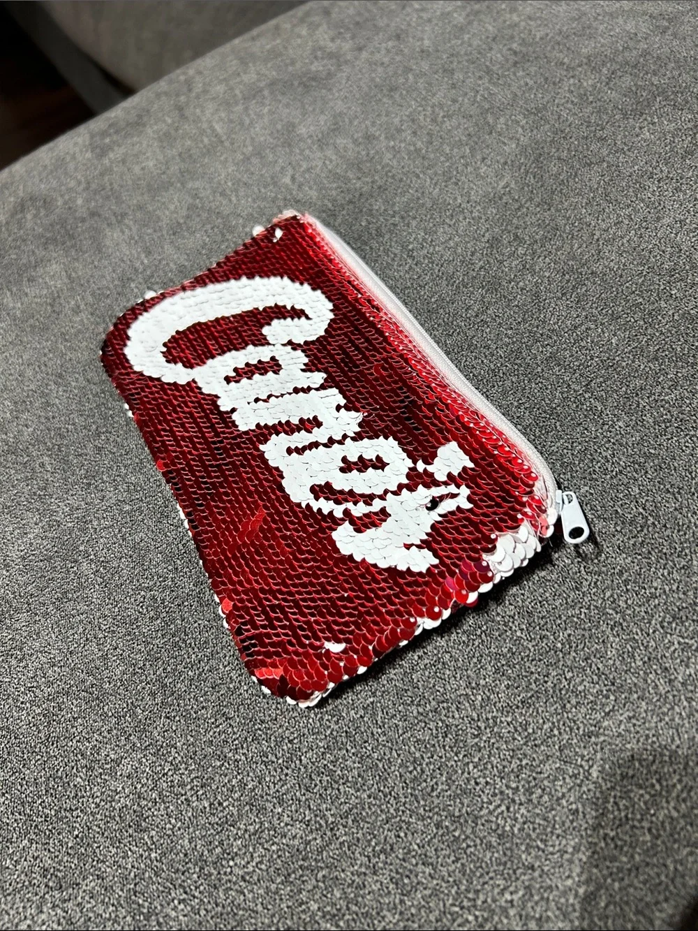 “Canes Chicken” Red and White Sequin Zip Pouch