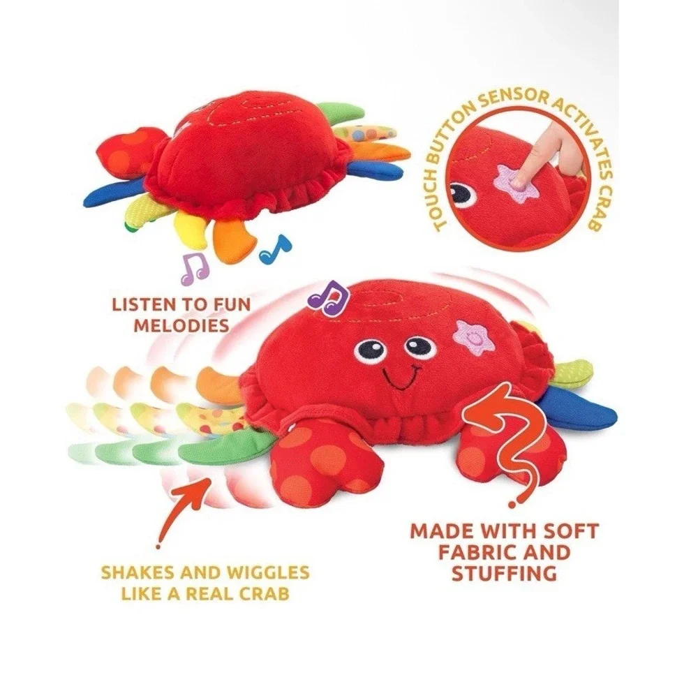 KiddoLab Musical Plush Crab‎ Toy for 3+ Month Old with Nursery Rhymes, New