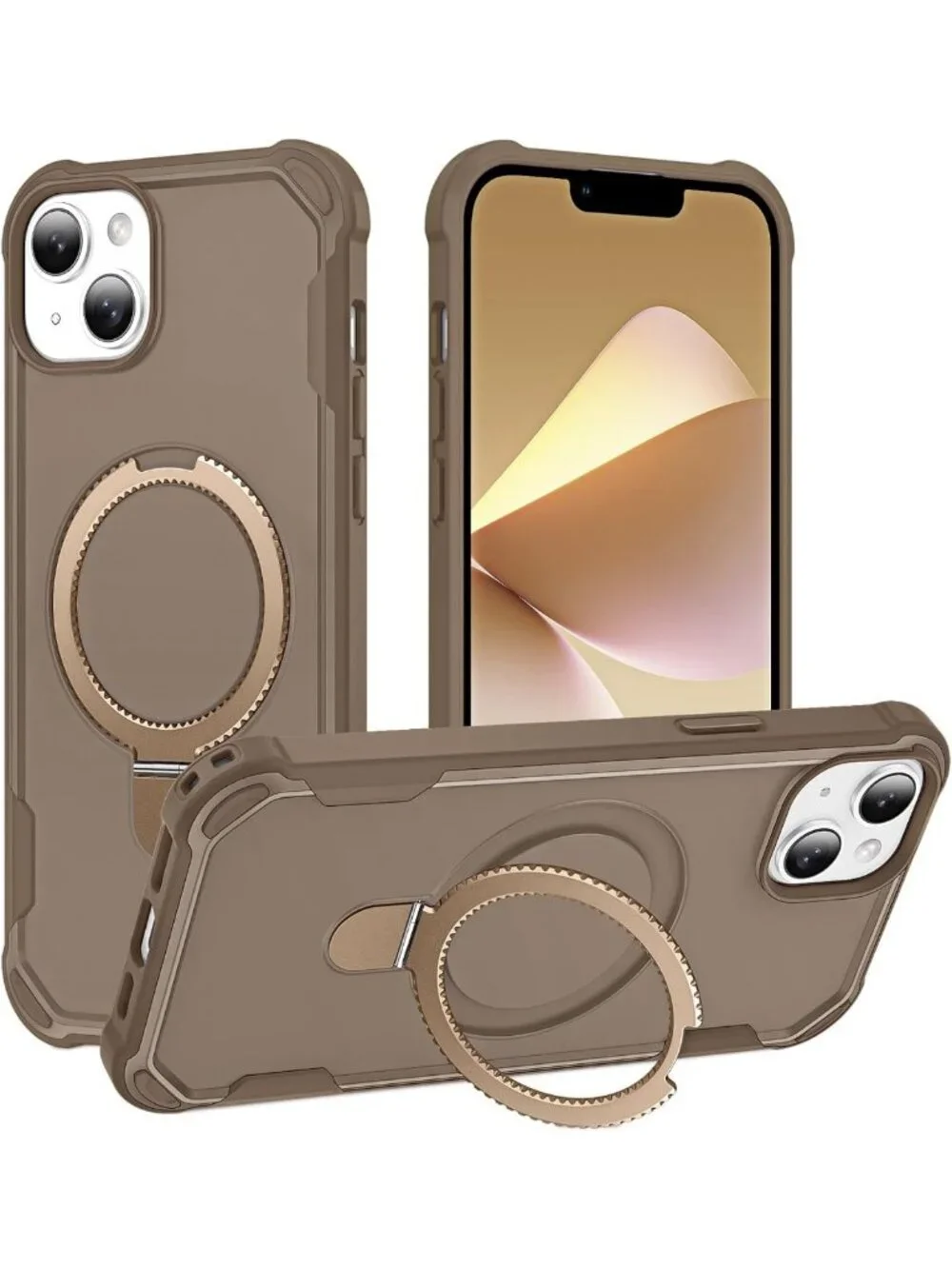 Slim Khaki iPhone 13 & 14 Case with Magnetic Kickstand, 10FT Drop Protection