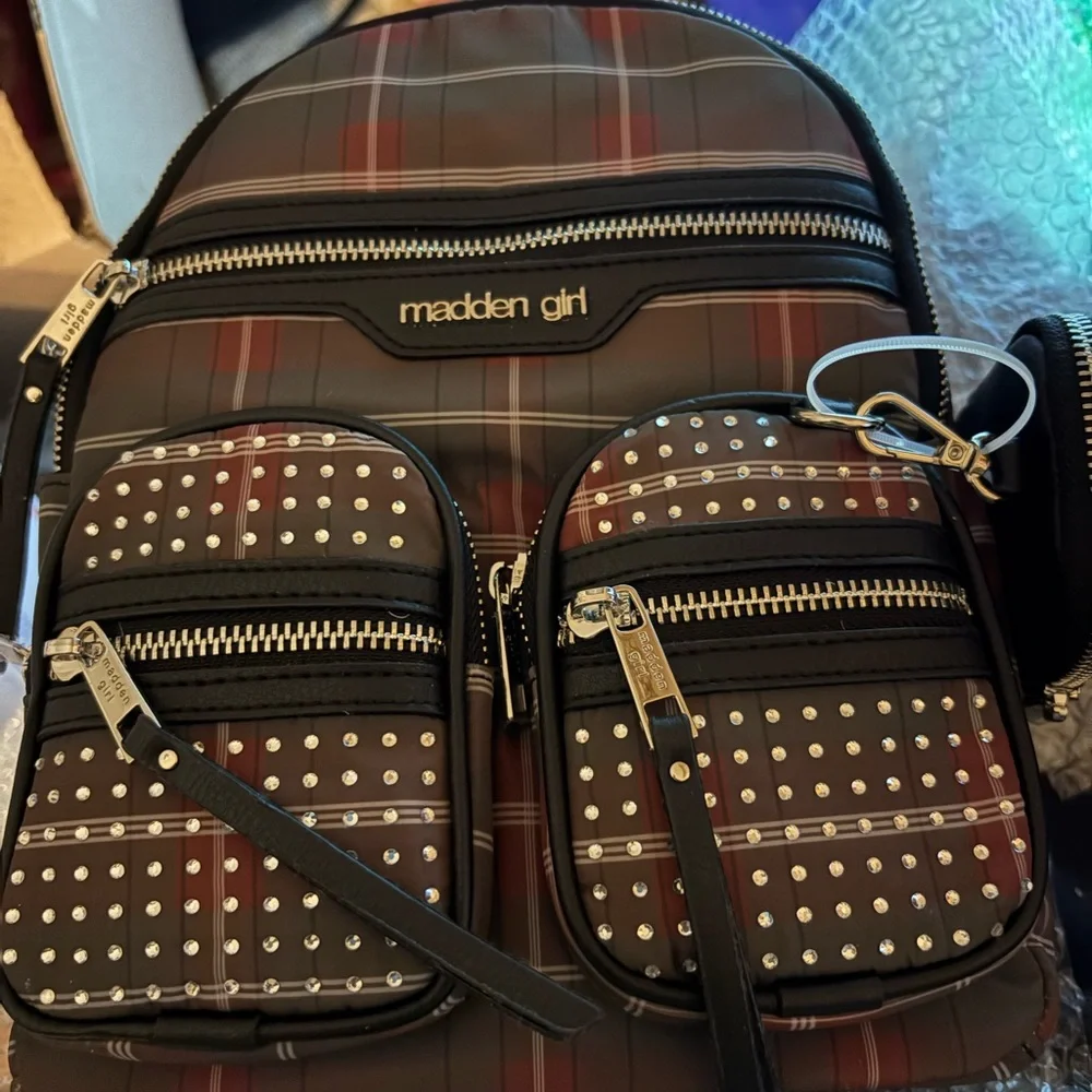 Madden Girl Black and Brown Studded‎ Backpack