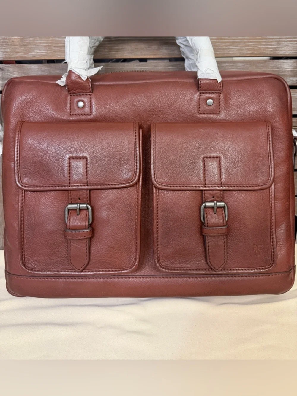 Frye Brown Leather Men's Briefcase cognac new nwt retail $458 attache