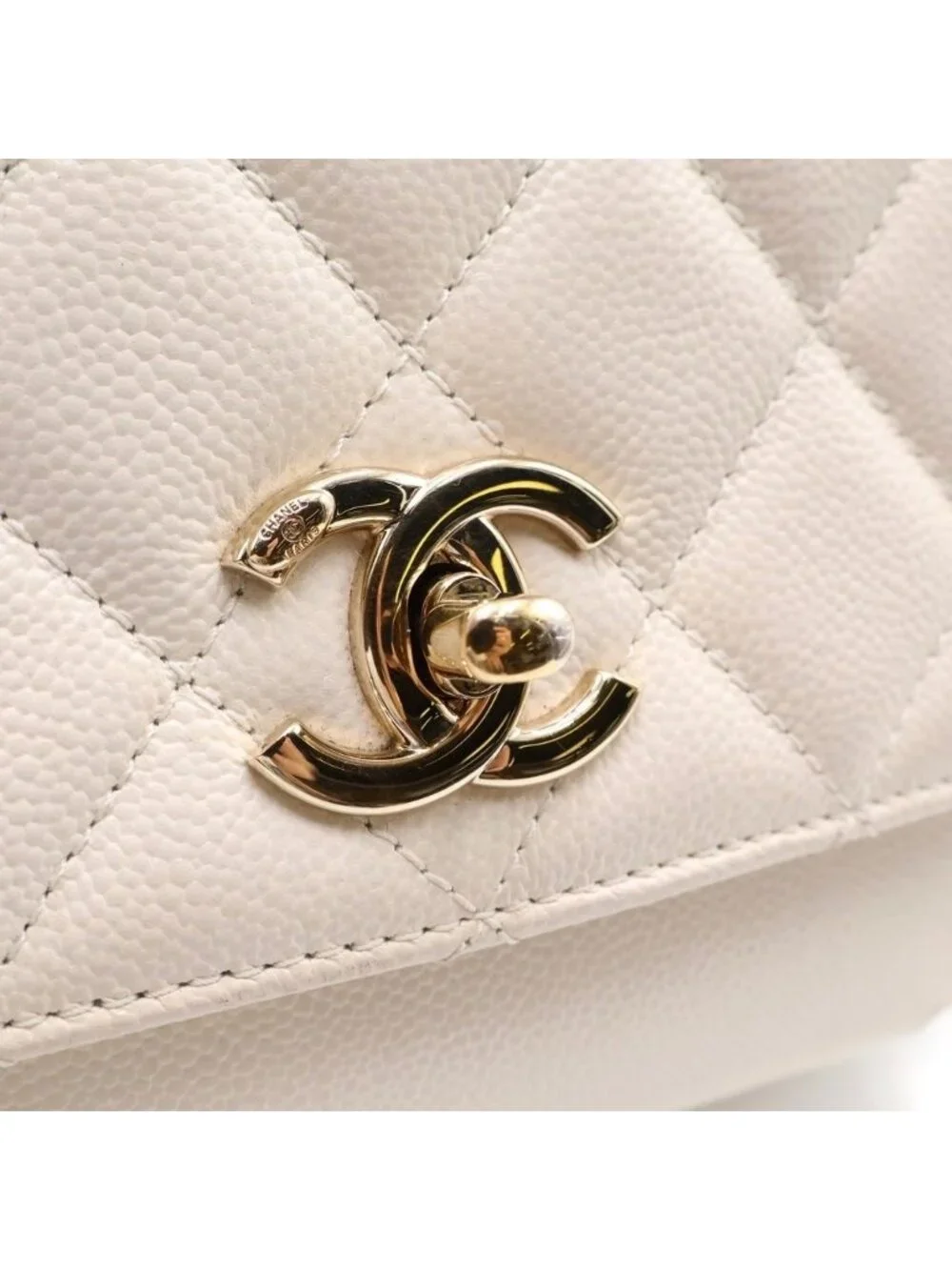 Chanel Quilted Affinity 2-Way Chain Shoulder Bag White Caviar Leather Gold