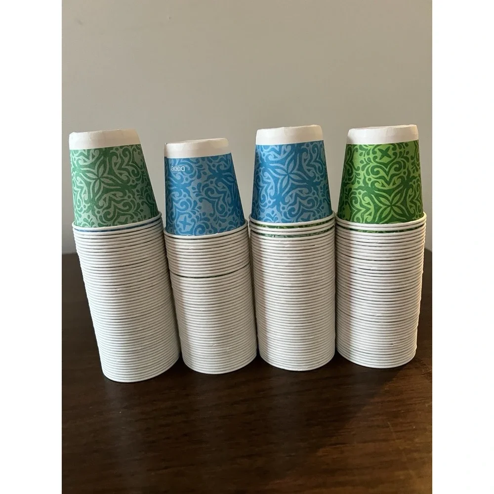 Dixie Disposable Paper Bath Cups 3 Oz About 180‎ Count Blue Green Retro Print