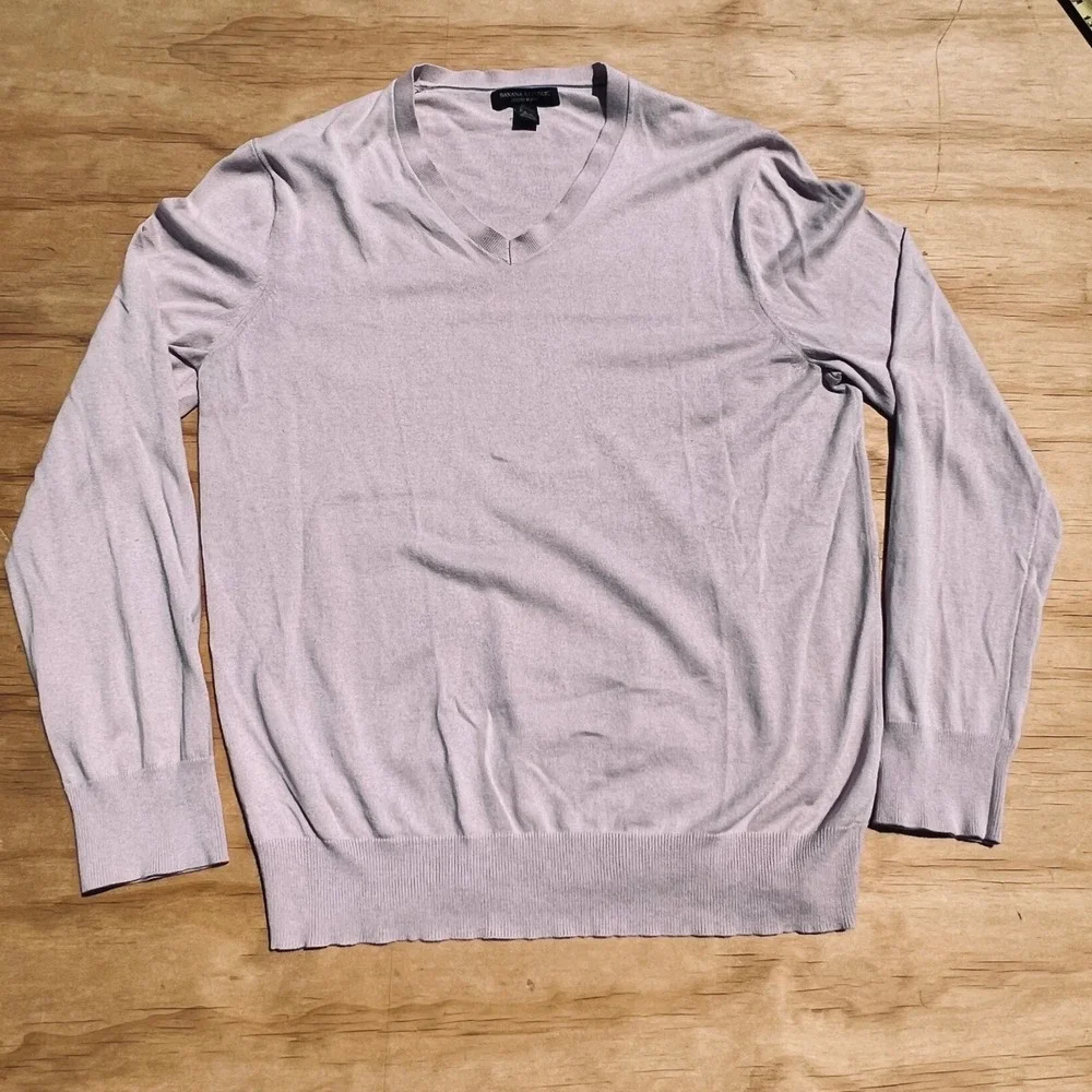 Banana Republic Luxury Blend Silk Cotton Cashmere V-Neck Sweater Lavender Mens L