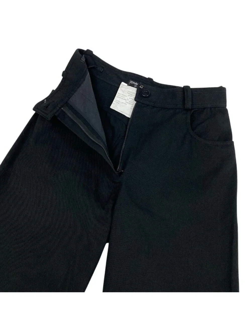 Chanel CC Logo Embroidery Black Denim Pants 36