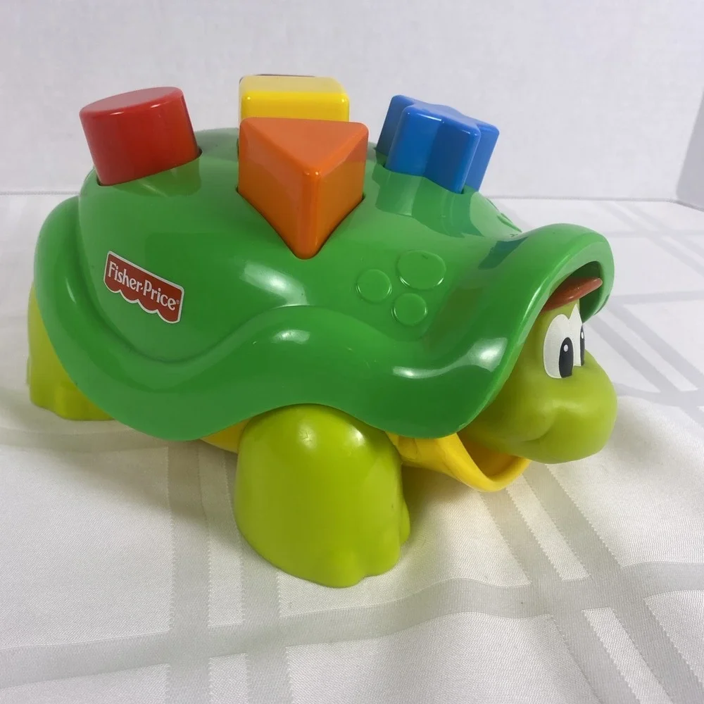 Vintage 2002‎ Fisher Price Tappy the Green Turtle Shape Press Baby Toy