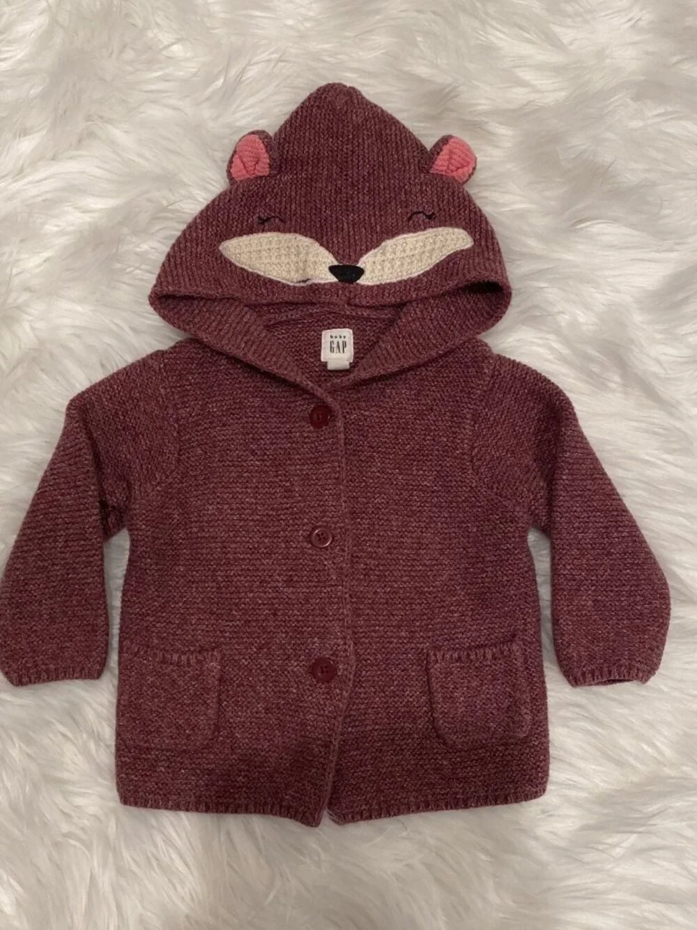 Gap baby Girl's Animal Hooded Cardigan Cotton Buttoned Sweater, Size 6-12 mos.