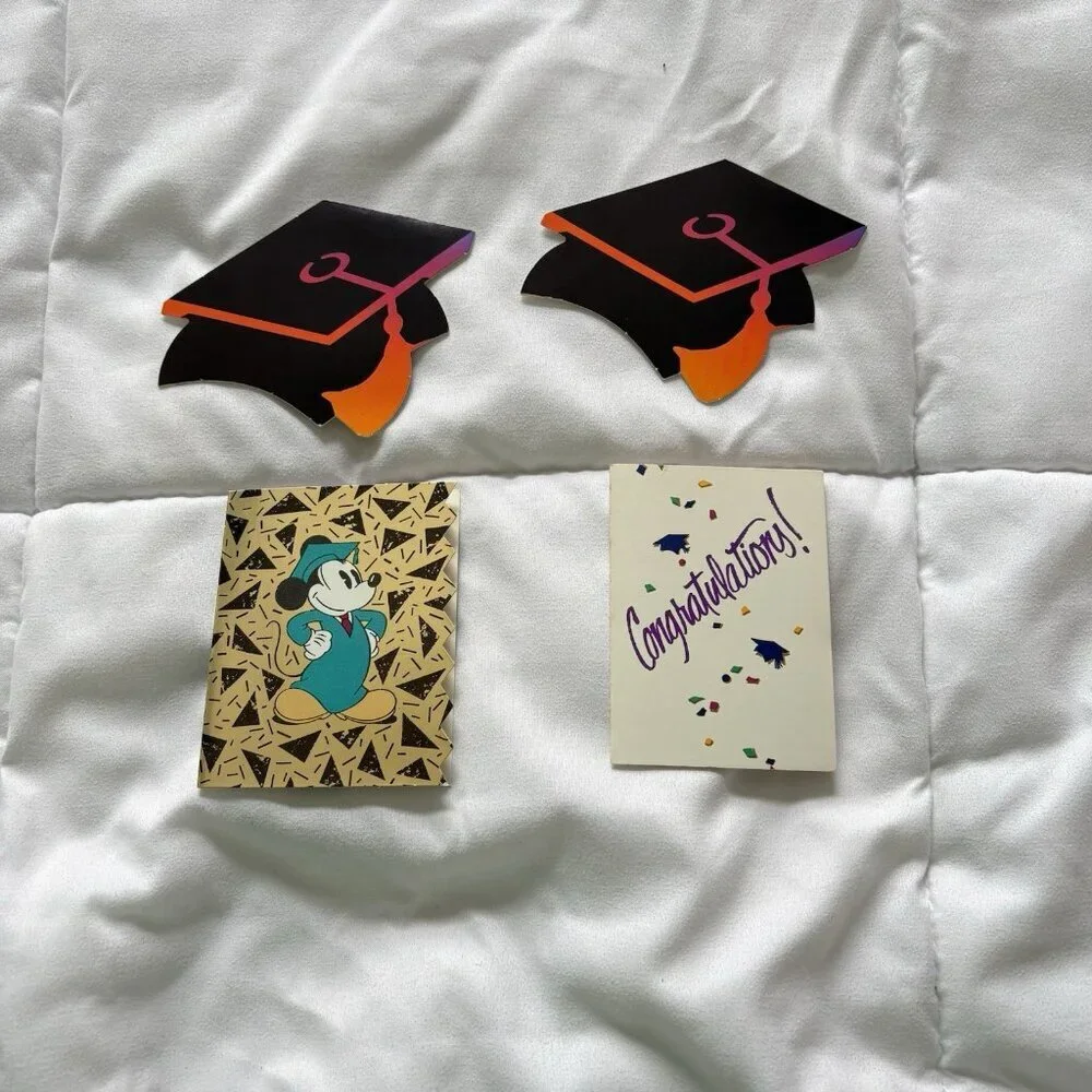 Vintage Lot of (4) 80s 90s Graduation Graduate Greeting MINI Cards Disney UNUSED